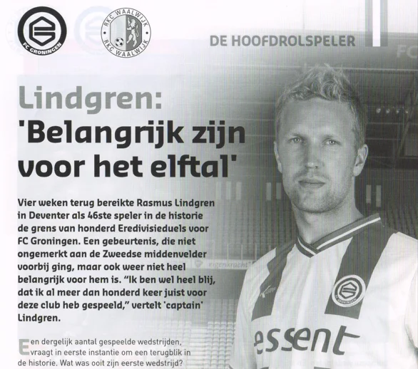 Rasmus Lindgren interview portrait scan from FC Groningen programme 2013