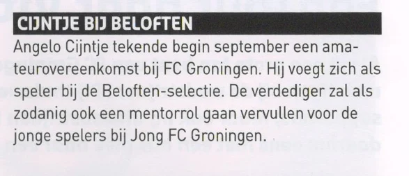 Angelo Cijntje signs for Jong FC Groningen news scan from 2013 programme