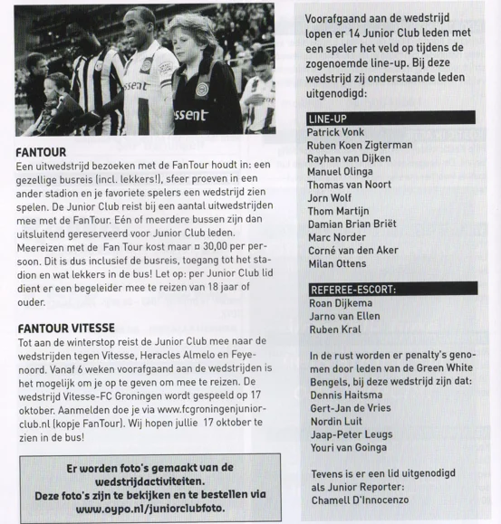 Junior Club FanTour to Vitesse announcement scan from FC Groningen programme 2013