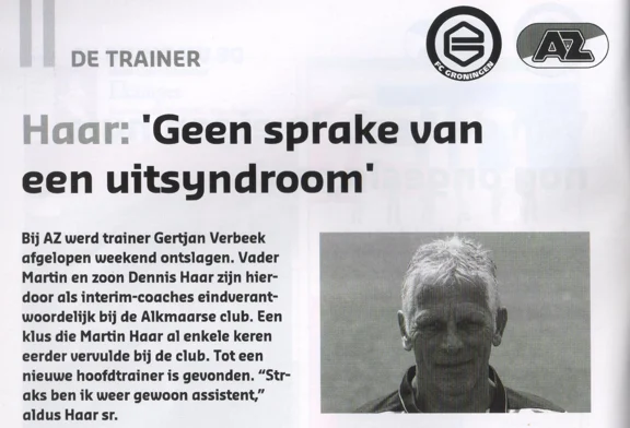 Martin Haar interim manager column scan from FC Groningen programme 2013