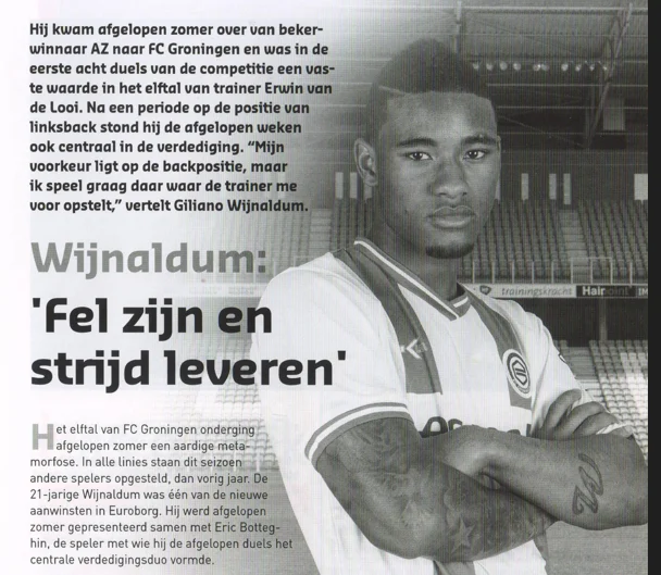 Giliano Wijnaldum interview portrait scan from FC Groningen programme 2013