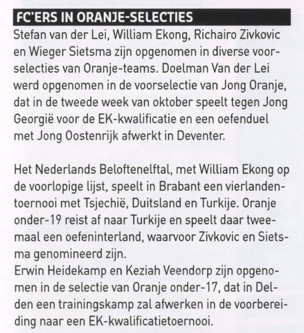 News block mentioning William Ekong in the Dutch national youth team scan from 2013
