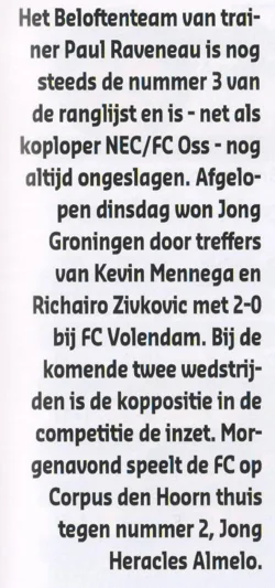 Jong FC Groningen match report mentioning Richairo Zivkovic scan from 2013 programme