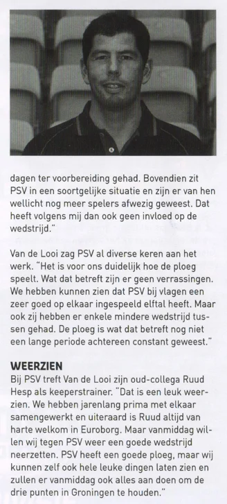 Erwin van de Looi column mentioning Ruud Hesp scan from FC Groningen programme 2013