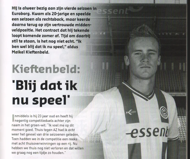 Maikel Kieftenbeld interview portrait scan from FC Groningen programme 2013