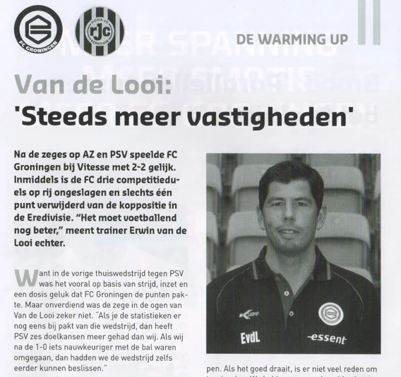 Erwin van de Looi manager column scan from FC Groningen programme 2013
