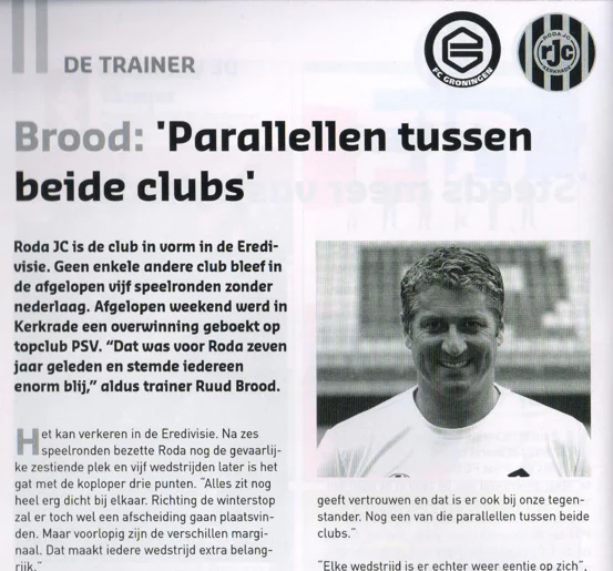 Ruud Brood Roda JC manager column scan from FC Groningen programme 2013