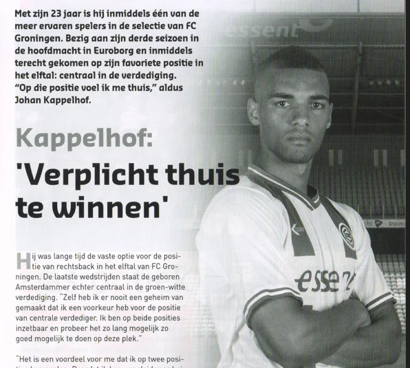 Johan Kappelhof interview portrait scan from FC Groningen programme 2013