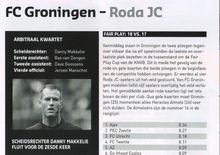 Referee Danny Makkelie profile and KNVB Fair Play table scan from 2013 programme