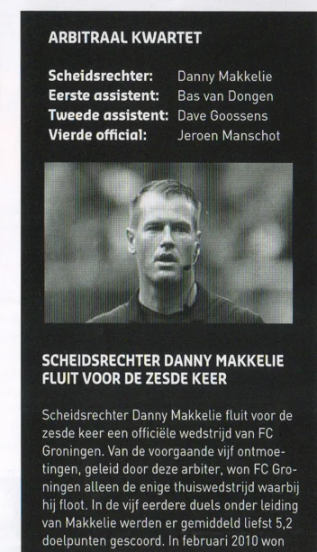 Referee Danny Makkelie and match officials list scan from FC Groningen programme 2013