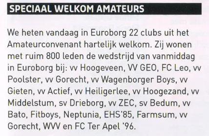 FC Groningen amateur club welcome announcement scan from 2013 programme