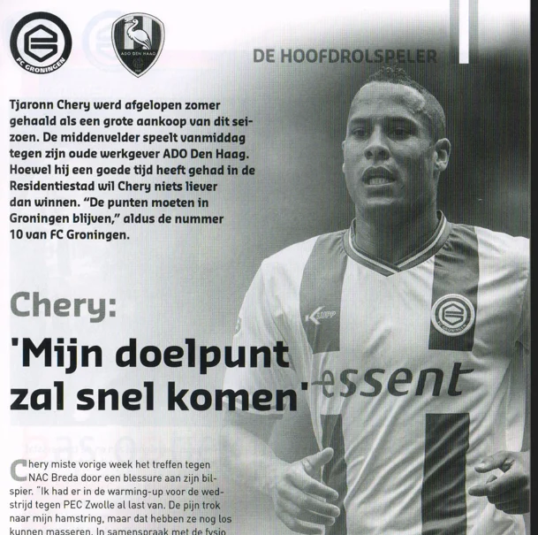 Tjaronn Chery interview portrait scan from FC Groningen programme 2013