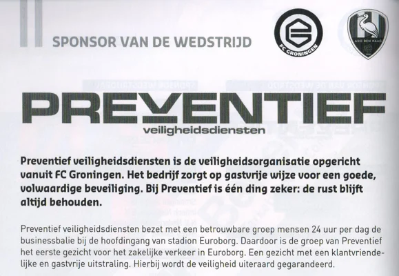 Preventief security services sponsor profile scan from FC Groningen programme 2013