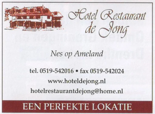 Hotel Restaurant de Jong Ameland advertisement scan from FC Groningen programme 2013