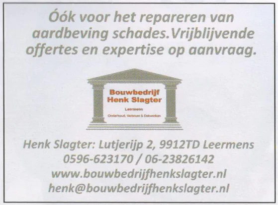 Construction ad offering earthquake repair scan from FC Groningen programme 2013