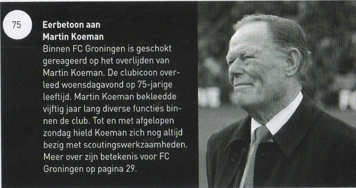 Martin Koeman tribute and obituary scan from FC Groningen programme 2013
