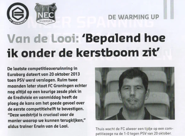 Erwin van de Looi manager column scan from FC Groningen programme 2013
