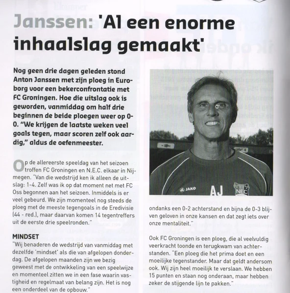 Anton Janssen NEC Nijmegen manager column scan from FC Groningen programme 2013