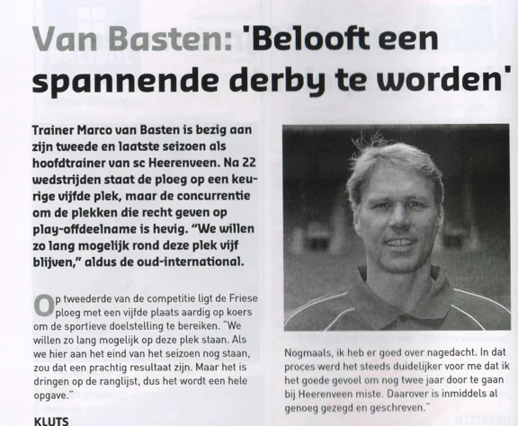 Marco van Basten sc Heerenveen manager column scan from FC Groningen programme 2014