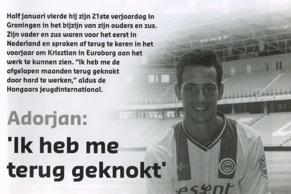 Krisztian Adorjan interview portrait scan from FC Groningen programme 2014