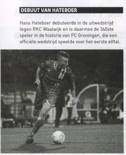 Hans Hateboer profile page scan from FC Groningen vs sc Heerenveen programme 2014