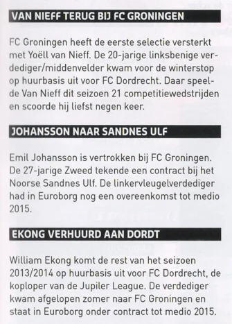 Yoell van Nieff and William Troost-Ekong loan news scan from FC Groningen programme 2014