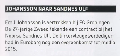 Emil Johansson transfer to Sandnes Ulf news scan from FC Groningen programme 2014
