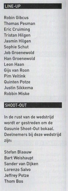Junior Club line-up and shoot-out participants list scan from FC Groningen programme 2014
