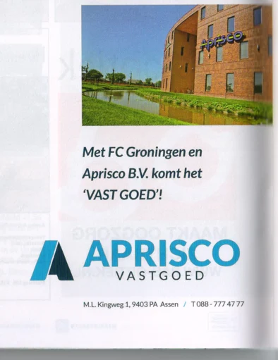 Aprisco Vastgoed real estate advertisement scan from FC Groningen programme 2014
