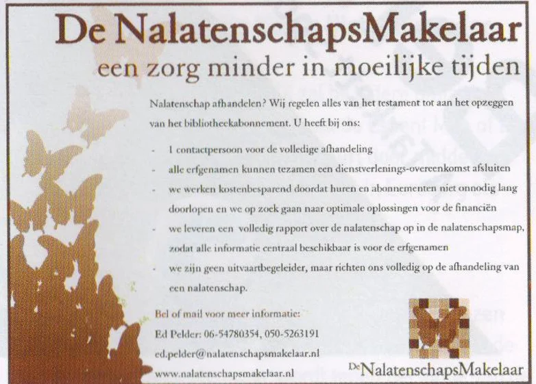 De NalatenschapsMakelaar inheritance broker advertisement scan from FC Groningen programme 2014