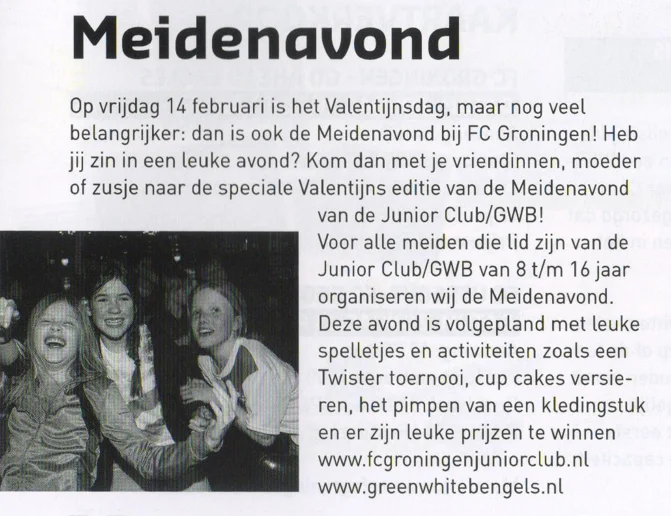 Junior Club Girls Night announcement scan from FC Groningen programme 2014