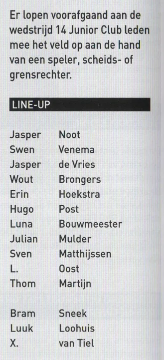 Junior Club line-up list scan from FC Groningen programme 2014