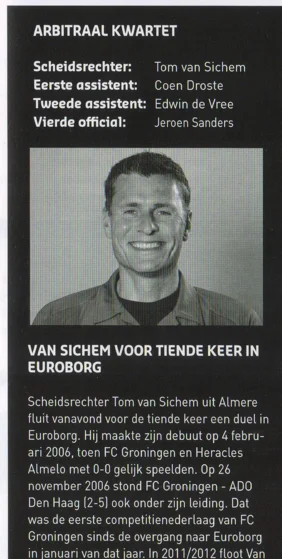 Referee Tom van Sichem profile and match officials scan from FC Groningen programme 2014