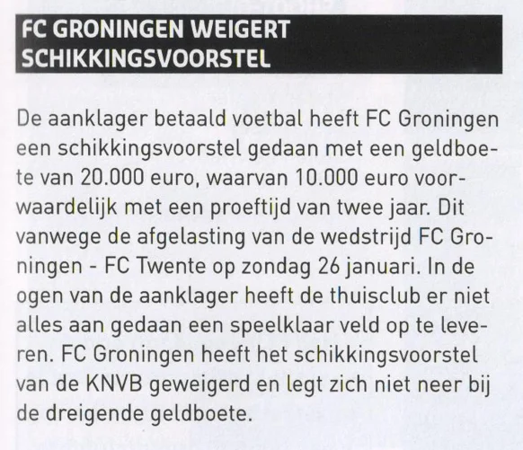 FC Groningen refuses KNVB fine news scan from 2014 matchday programme