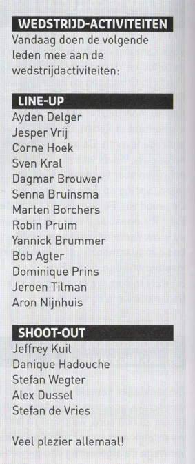 Junior Club line-up and shoot-out participants list scan from FC Groningen programme 2014