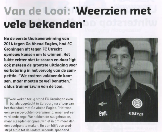Erwin van de Looi manager column scan from FC Groningen programme 2014