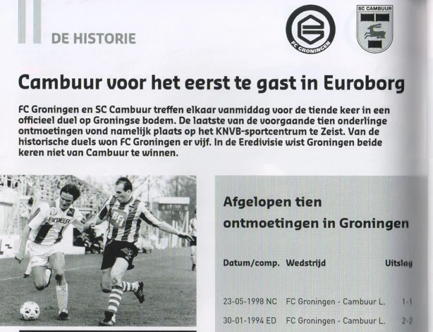 Historical match facts scan highlighting SC Cambuur first visit to Euroborg 2014