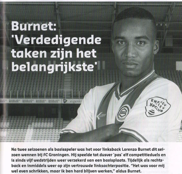 Lorenzo Burnet interview portrait scan from FC Groningen programme 2014