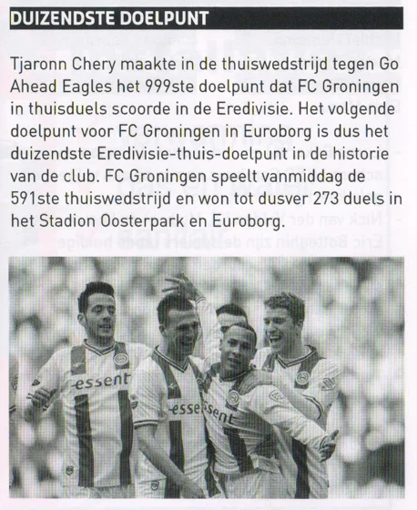 FC Groningen 1000th Eredivisie home goal milestone scan from 2014 programme