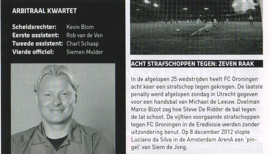 FC Groningen penalty statistics and referee profile scan from 2014 programme