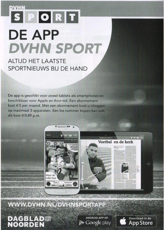 DVHN Sport app digital advertisement scan from FC Groningen print programme 2014