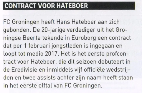 Hans Hateboer first professional contract news scan from FC Groningen programme 2014