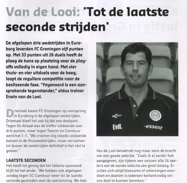 Erwin van de Looi manager column scan from FC Groningen programme 2014