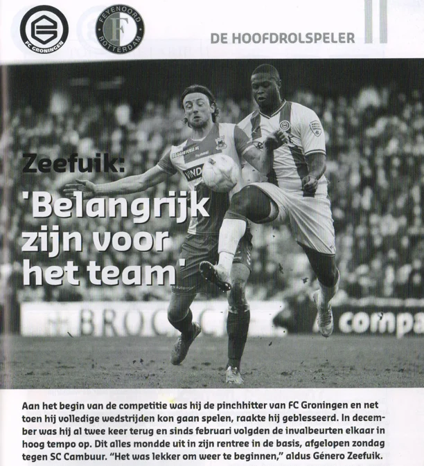 Genero Zeefuik interview portrait scan from FC Groningen programme 2014
