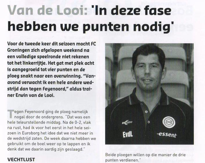 Erwin van de Looi manager column scan from FC Groningen programme 2014
