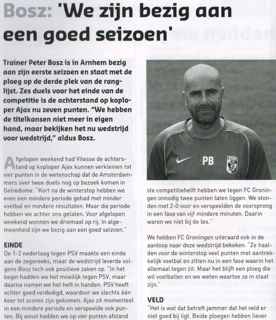 Peter Bosz Vitesse manager column complaining about the pitch scan from 2014