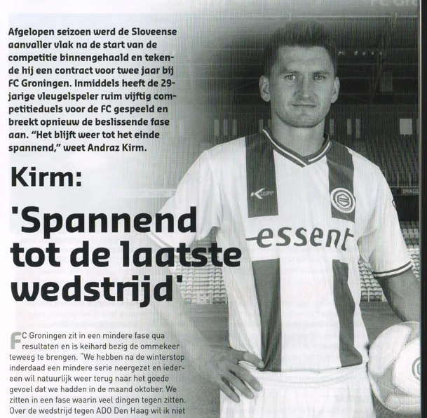 Andraž Kirm interview portrait scan from FC Groningen programme 2014