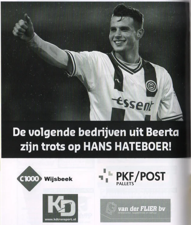 Hans Hateboer Beerta village tribute advertisement scan from FC Groningen programme 2014
