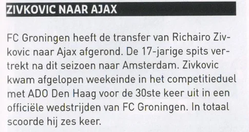 Richairo Zivkovic transfer to Ajax news scan from FC Groningen programme 2014