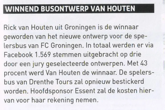 Winning team bus design announcement scan from FC Groningen programme 2014